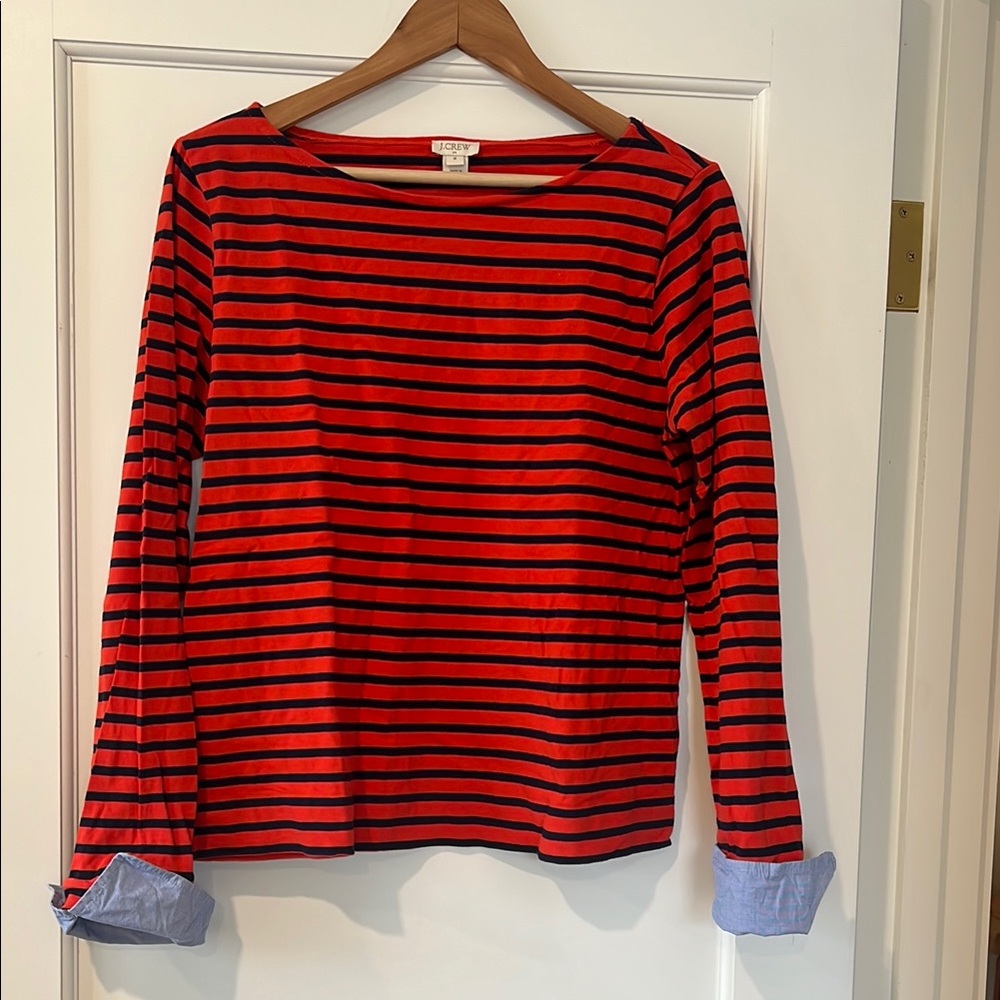 Red and Navy Striped Long Sleeve Shirt with cuffs Sz M